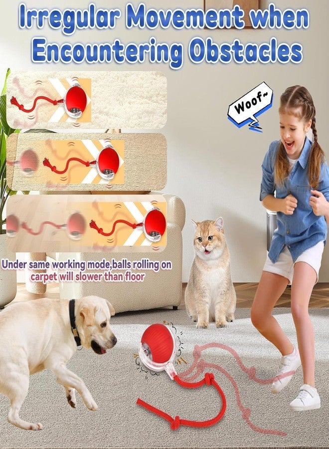PUJI Automatic Rolling Cat Ball Toy, 2-Speed Modes, Teasing Tail & Bell Charm, Interactive Self Play Chasing Silicone Ball Toy for Indoor Cats (Red) - Image 2